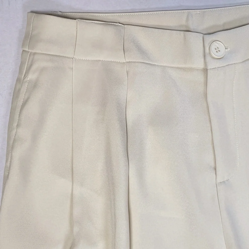 CIDER Women’s Size L Beige High Waist Pleated Wide Leg Pants Trousers Career